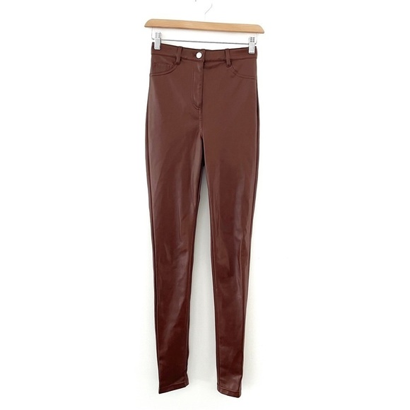 WILFRED FREE | Charm Pant Vegan Leather Skinny Size 00 Patina Brown Aritzia - Picture 4 of 10